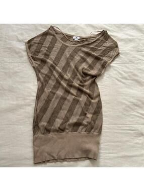 Worthington Tan Gold Metallic Striped Knit Tunic Top Size Small Y2K